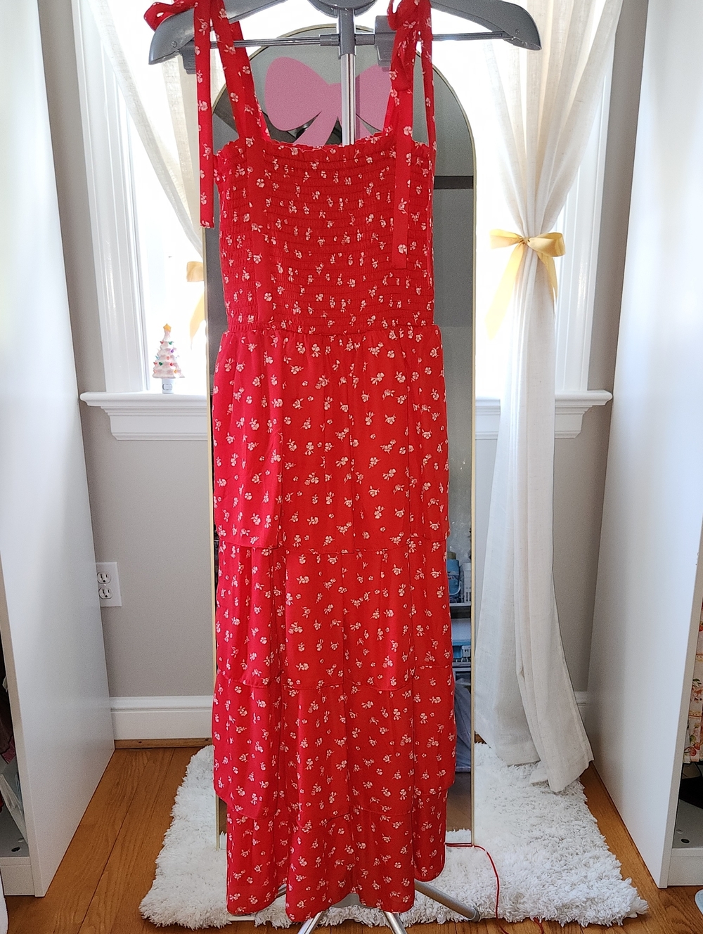 Red Floral Tie-Shoulder Maxi Dress